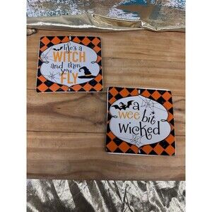Set of 2 Pier 1 Imports Halloween Witch Appetizer Plates ~ 6" Square